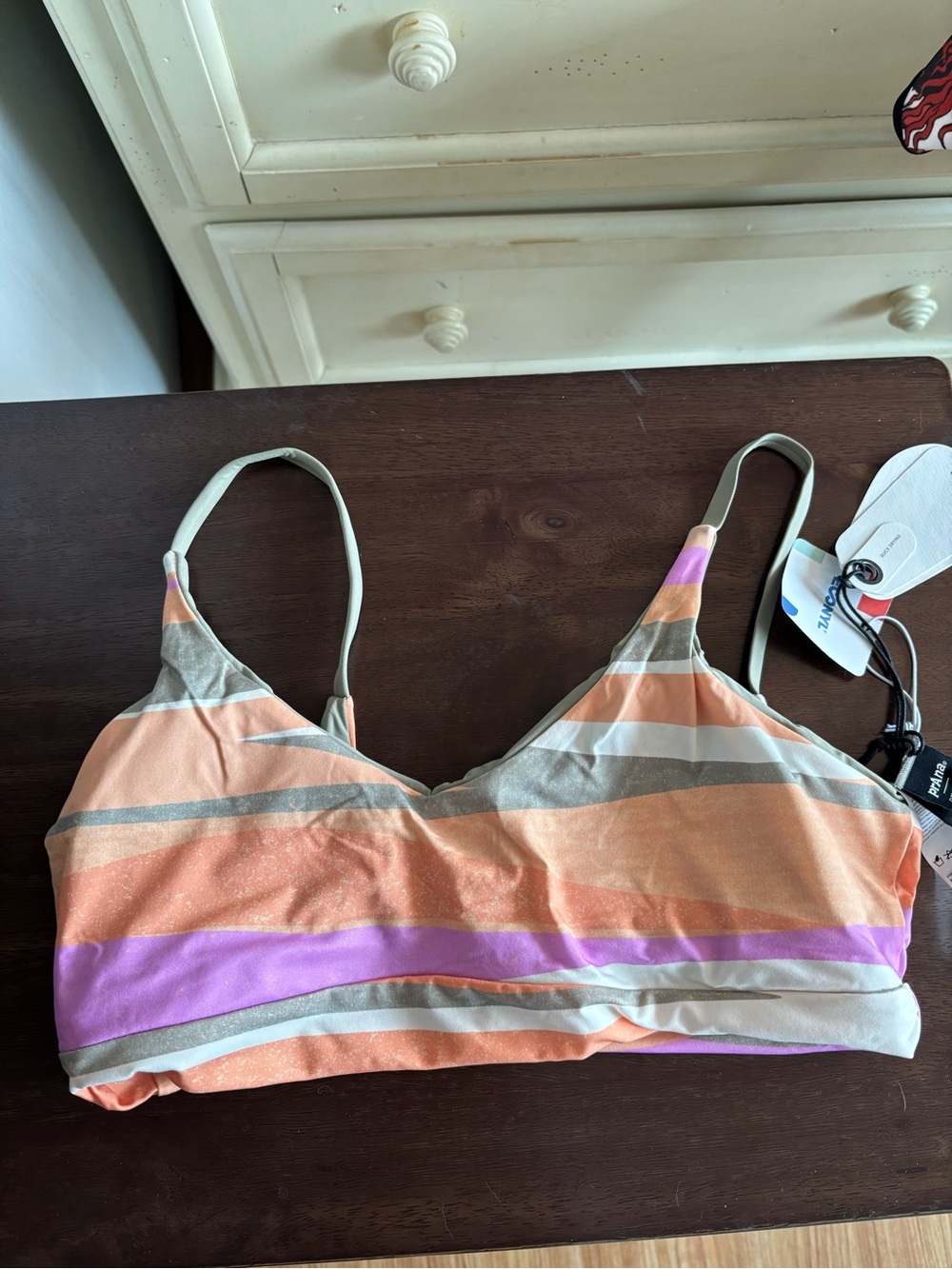 Prana Striped Bralette in Peach, Lavender & Gray, BNWT,small